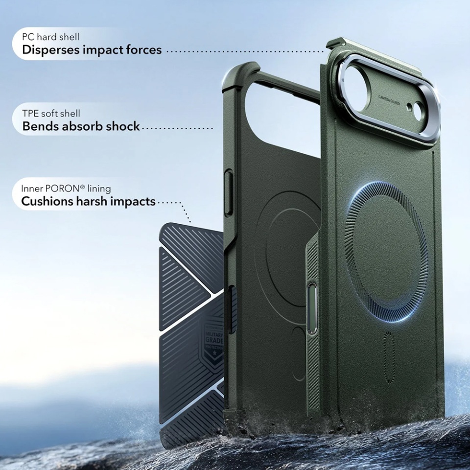 Husa pentru iPhone 17 Air, ESR Cyber Armor Kickstand, Verde - 3 | YEO