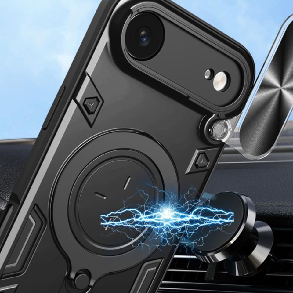 Husa pentru iPhone 17 Air, SKYDDAR INNOVATION, CamGuard Pro, Inel Magnetic, Protectie Camera, set cu sticker, Negru - 2 | YEO