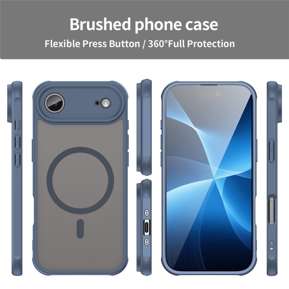 Husa pentru iPhone 17 Air, SKYDDAR INNOVATION, HaloFrost MagSafe II, Antisoc, set cu sticker, Bleumarin - 2 | YEO