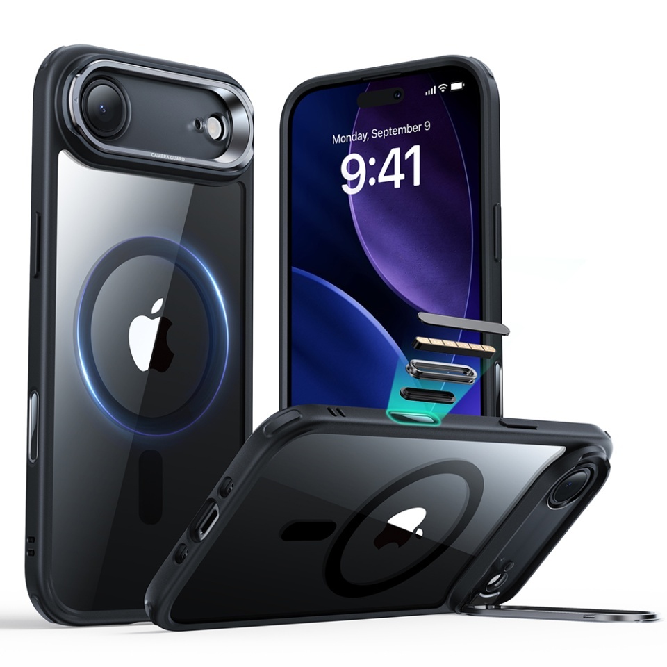 Husa pentru iPhone 17 Air, slim, ESR Classic Hybrid HaloLock Kickstand, Negru/transparenta