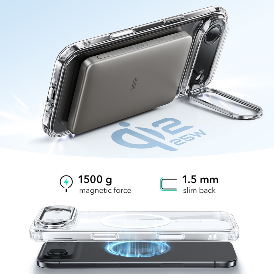 Husa pentru iPhone 17 Air, slim, ESR Classic Hybrid HaloLock Kickstand, Transparenta - 3 | YEO