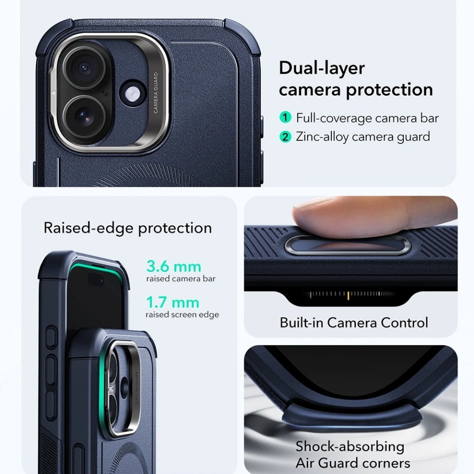 Husa pentru iPhone 17, ESR Cyber Armor Kickstand, Albastru - 1 | YEO