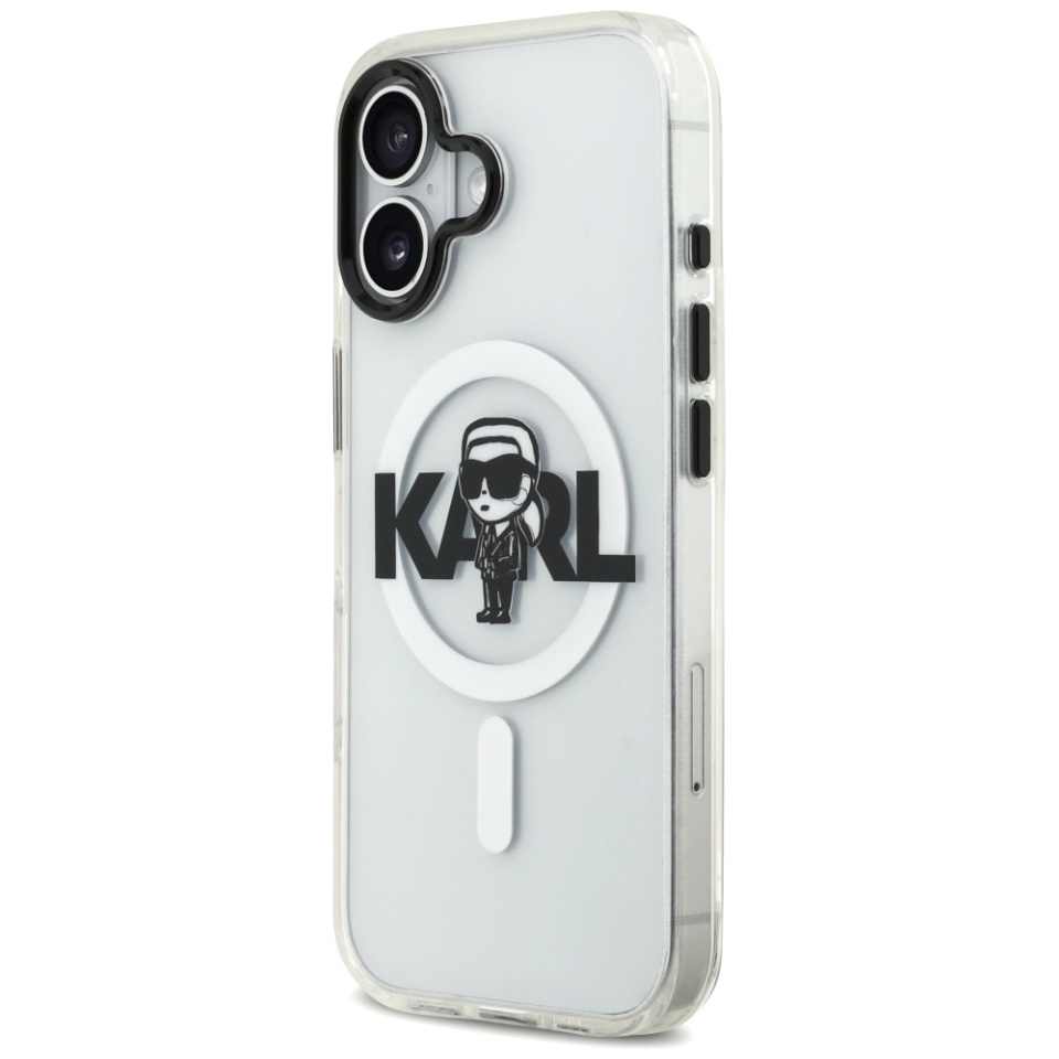 Husa pentru iPhone 17, IML Glitter K&C Heads Logo MagSafe, Clear Mono Karl&Choupette - 3 | YEO