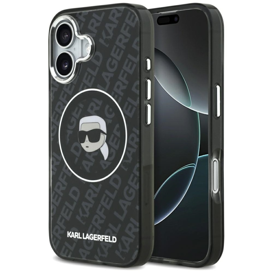 Husa pentru iPhone 17, IML Glitter K&C Heads Logo MagSafe, Clear Mono Karl&Choupette