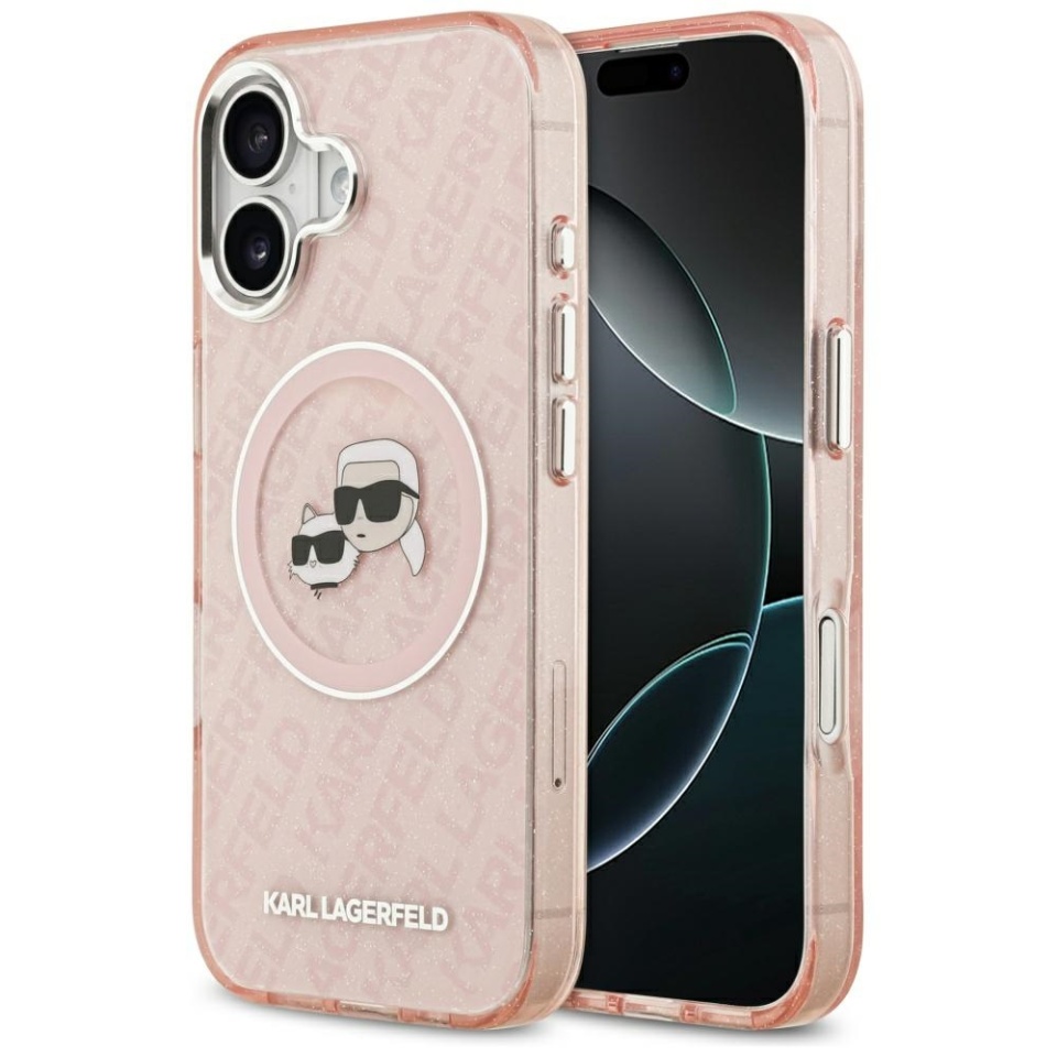 Husa pentru iPhone 17, IML Glitter K&C Heads Logo MagSafe, Clear Mono Karl&Choupette