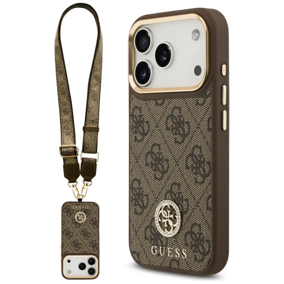 Husa pentru iPhone 17 Pro, 4G Strass Logo with Big Strap Metal Button MagSafe, Protectie Slim, Maro