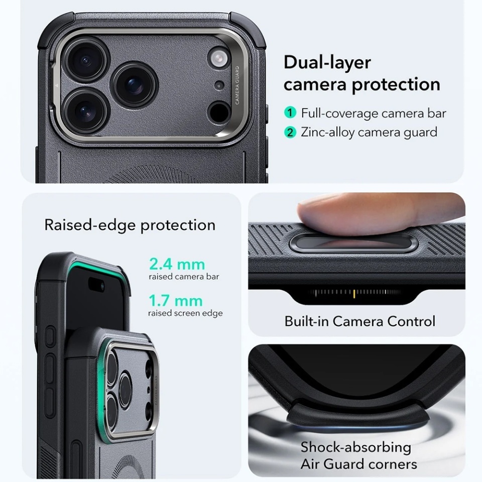 Husa pentru iPhone 17 Pro, ESR Cyber Armor Kickstand, Gri - 3 | YEO