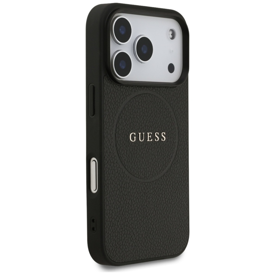 Husa pentru iPhone 17 Pro, Guess Grained Gold Ring MagSafe, Negru - 3 | YEO