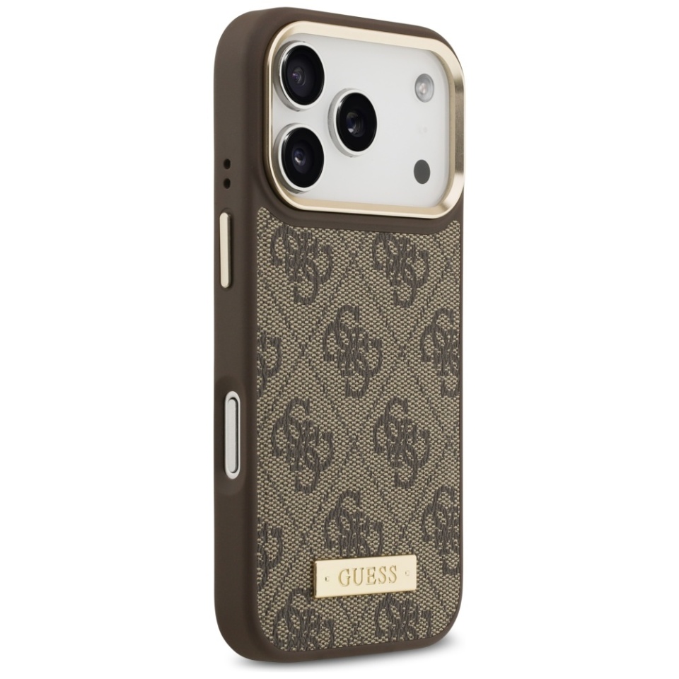 Husa pentru iPhone 17 Pro, Guess, Hardcase 4G Logo Plate MagSafe, Maro - 1 | YEO