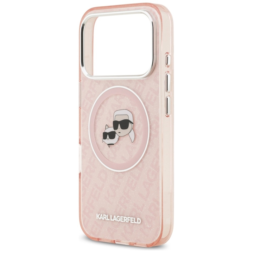 Husa pentru iPhone 17 Pro, IML Glitter K&C Heads Logo MagSafe, Clear Mono Karl&Choupette - 2 | YEO