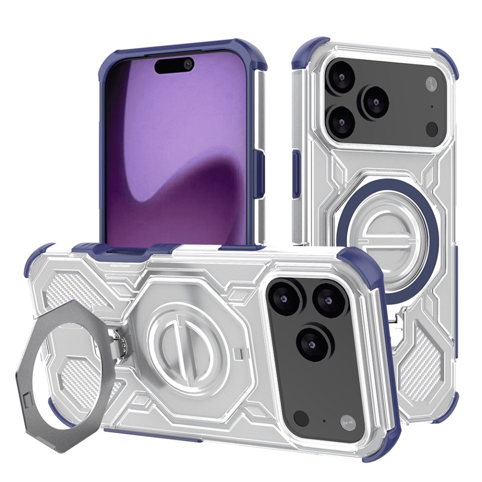 Husa pentru iPhone 17 Pro Max, Antisoc, SKYDDAR INOVATION, Carbon Shield PRO, Magsafe, set cu sticker, Albastru