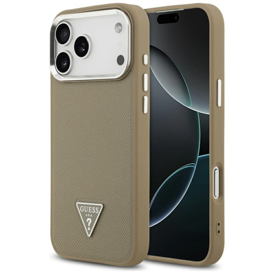 Husa pentru iPhone 17 Pro Max, Grained Triangle, Guess, Maro