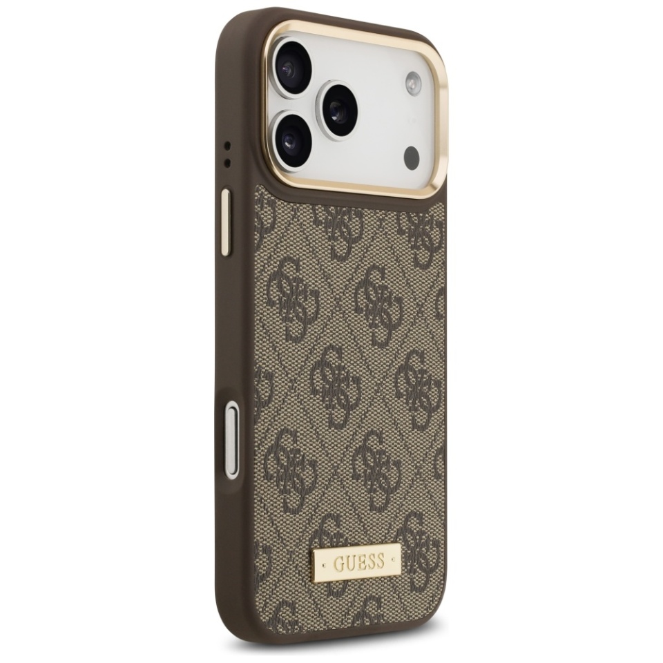 Husa pentru iPhone 17 Pro Max, Guess, Hardcase 4G Logo Plate MagSafe, Maro - 2 | YEO