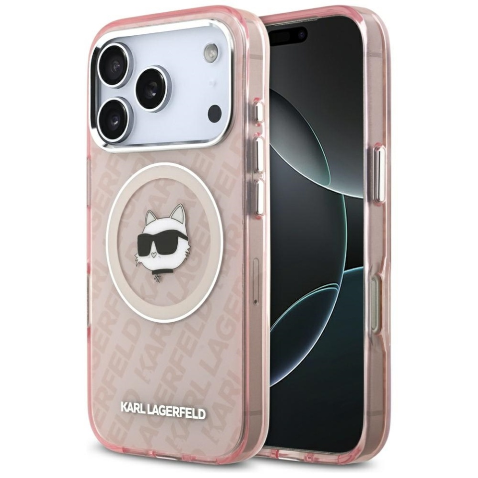 Husa pentru iPhone 17 Pro Max, IML Glitter K&C Heads Logo MagSafe, Clear Mono Karl&Choupette