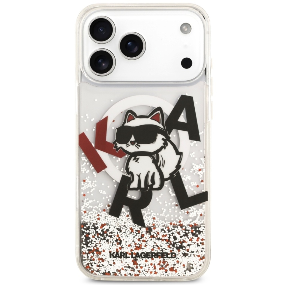 Husa pentru iPhone 17 Pro Max,Liquid Glitter Choupette Logo MagSafe, Karl Lagerfeld - Transparenta - 2 | YEO
