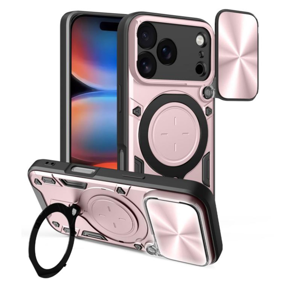 Husa pentru iPhone 17 Pro Max, SKYDDAR INNOVATION, CamGuard Pro, Inel Magnetic, Protectie Camera, set cu sticker, Roz auriu