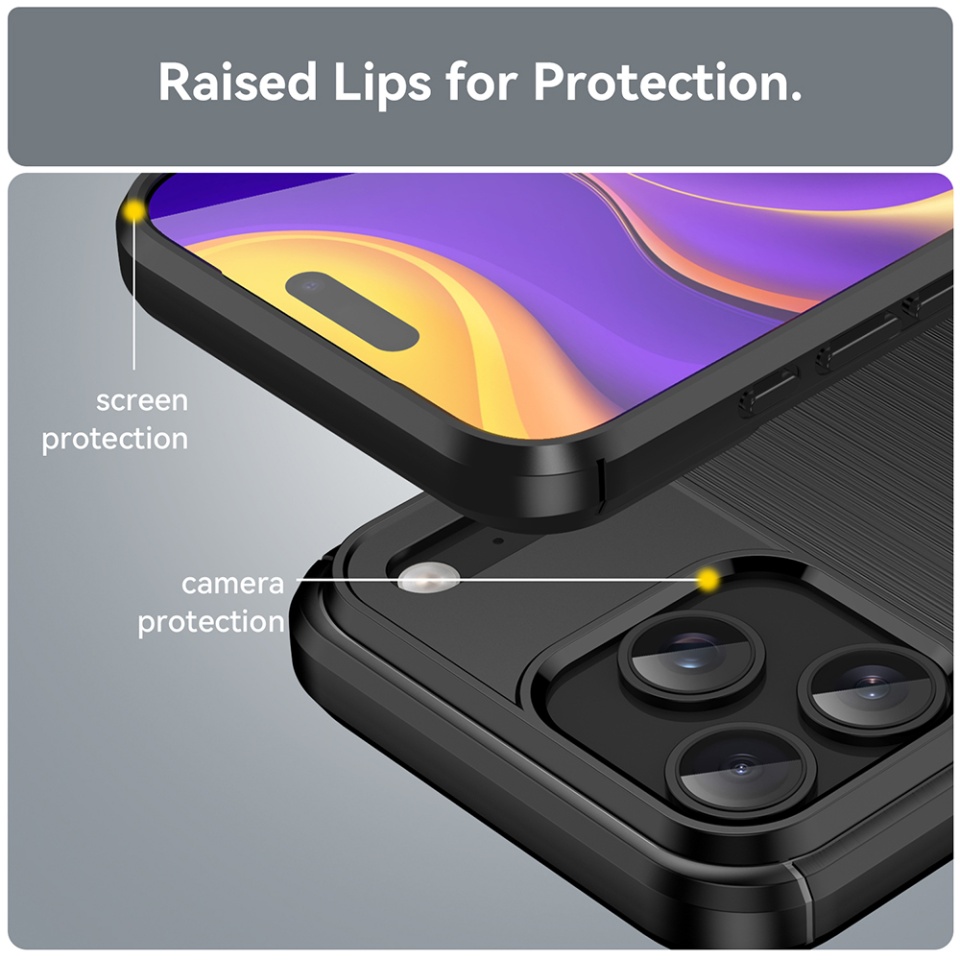 Husa pentru iPhone 17 Pro Max, SKYDDAR INNOVATION, Carbon Silicone, din Silicon Slim, cu textura Fibra Carbon, set cu sticker, Negru - 2 | YEO