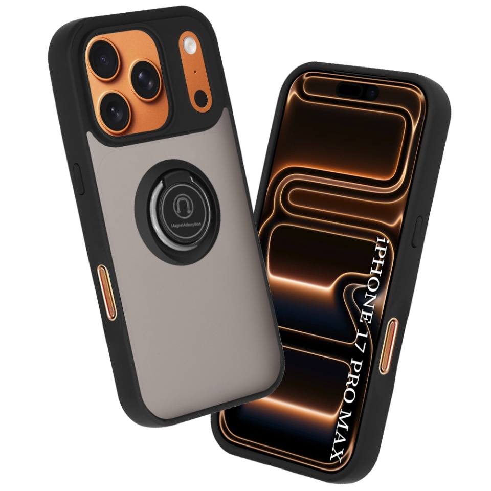 Husa pentru iPhone 17 Pro Max, SKYDDAR INNOVATION, Glinth cu Inel Rotativ 360° Magnetic, Negru, set cu sticker