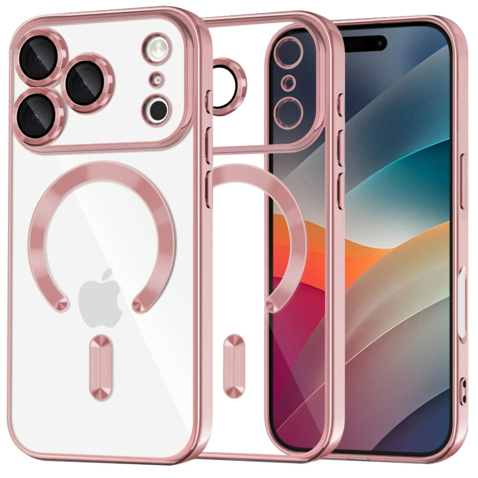 Husa pentru iPhone 17 Pro Max, SKYDDAR INNOVATION, Luxury Shield Magsafe, Protectie Antisoc, set cu sticker, Roz