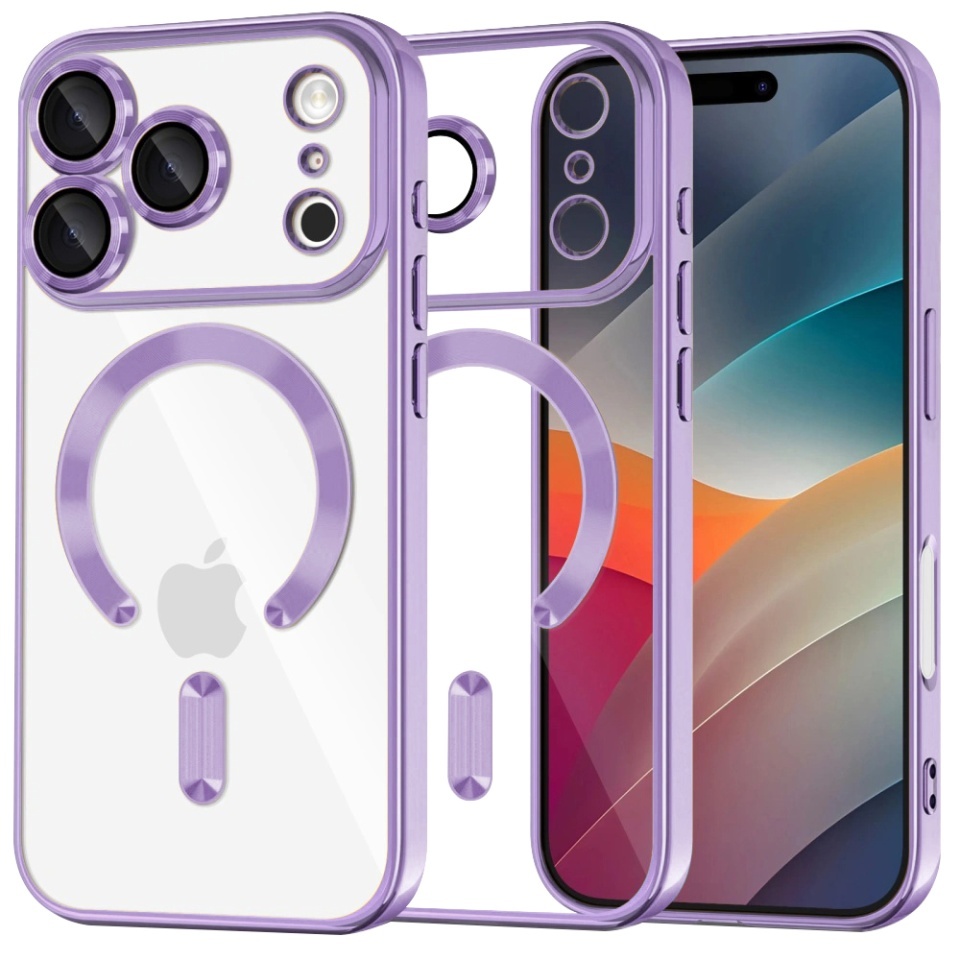 Husa pentru iPhone 17 Pro Max, SKYDDAR INNOVATION, Luxury Shield Magsafe, Protectie Antisoc, set cu sticker, Mov