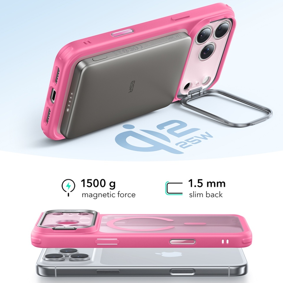 Husa pentru iPhone 17 Pro Max, slim, ESR Classic Hybrid HaloLock Kickstand, Mov - 3 | YEO