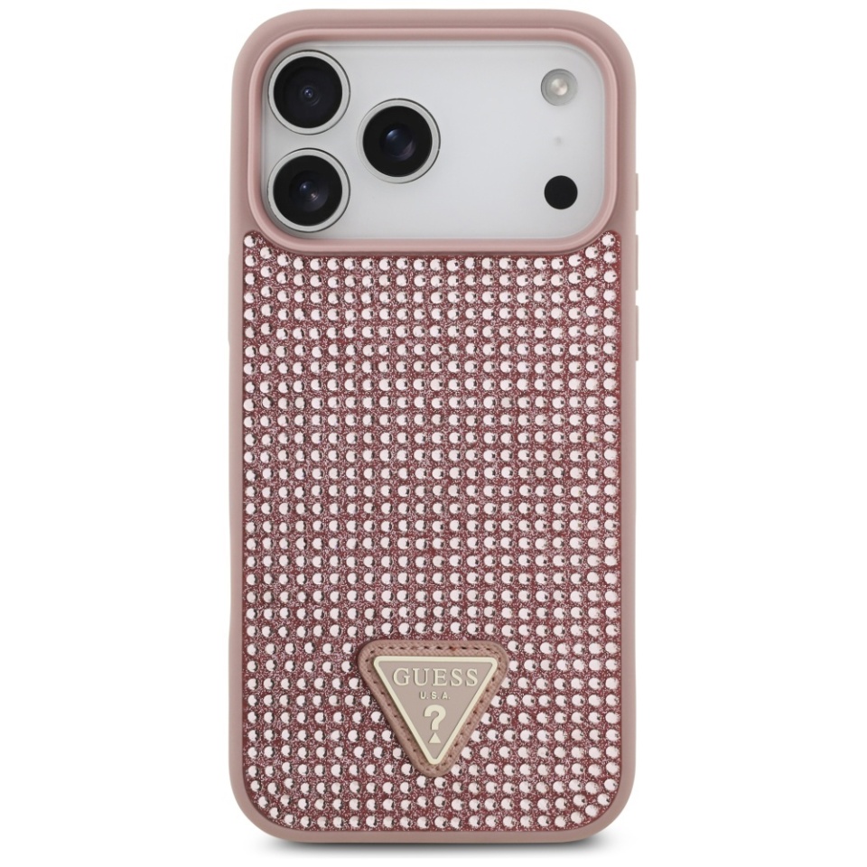 Husa pentru iPhone 17 Pro, Rhinestone Triangle, Guess, Roz - 1 | YEO