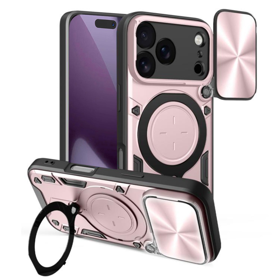 Husa pentru iPhone 17 Pro, SKYDDAR INNOVATION, CamGuard Pro, Inel Magnetic, Protectie Camera, set cu sticker, Roz auriu