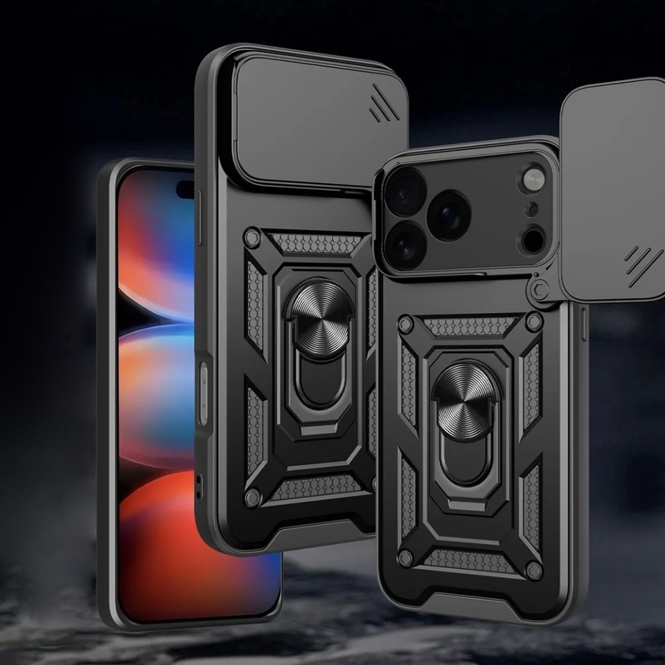 Husa pentru iPhone 17 Pro, SKYDDAR INNOVATION, CamShield, Inel magnetic, set cu sticker, Negru - 1 | YEO