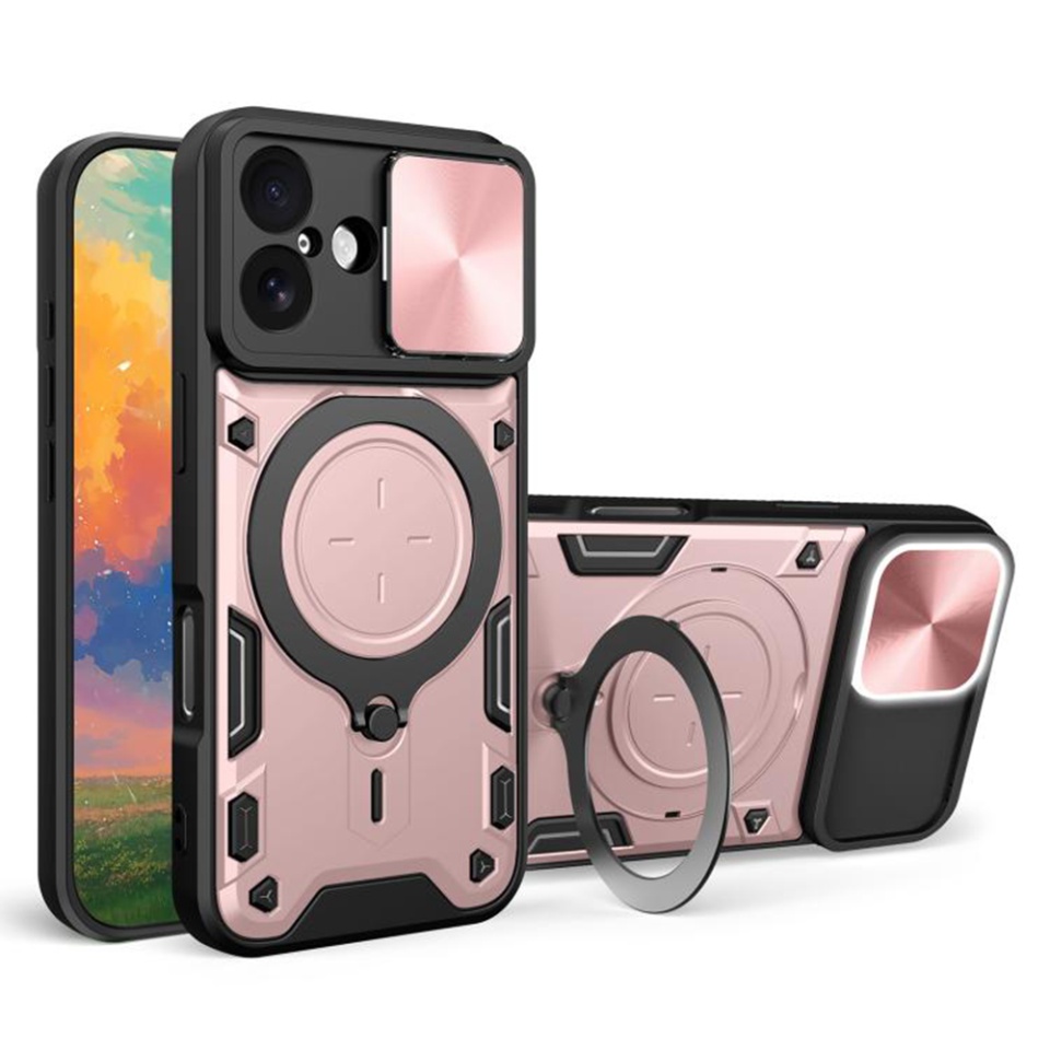 Husa pentru iPhone 17, SKYDDAR INNOVATION, CamGuard Pro, Inel Magnetic, Protectie Camera, set cu sticker, Roz auriu
