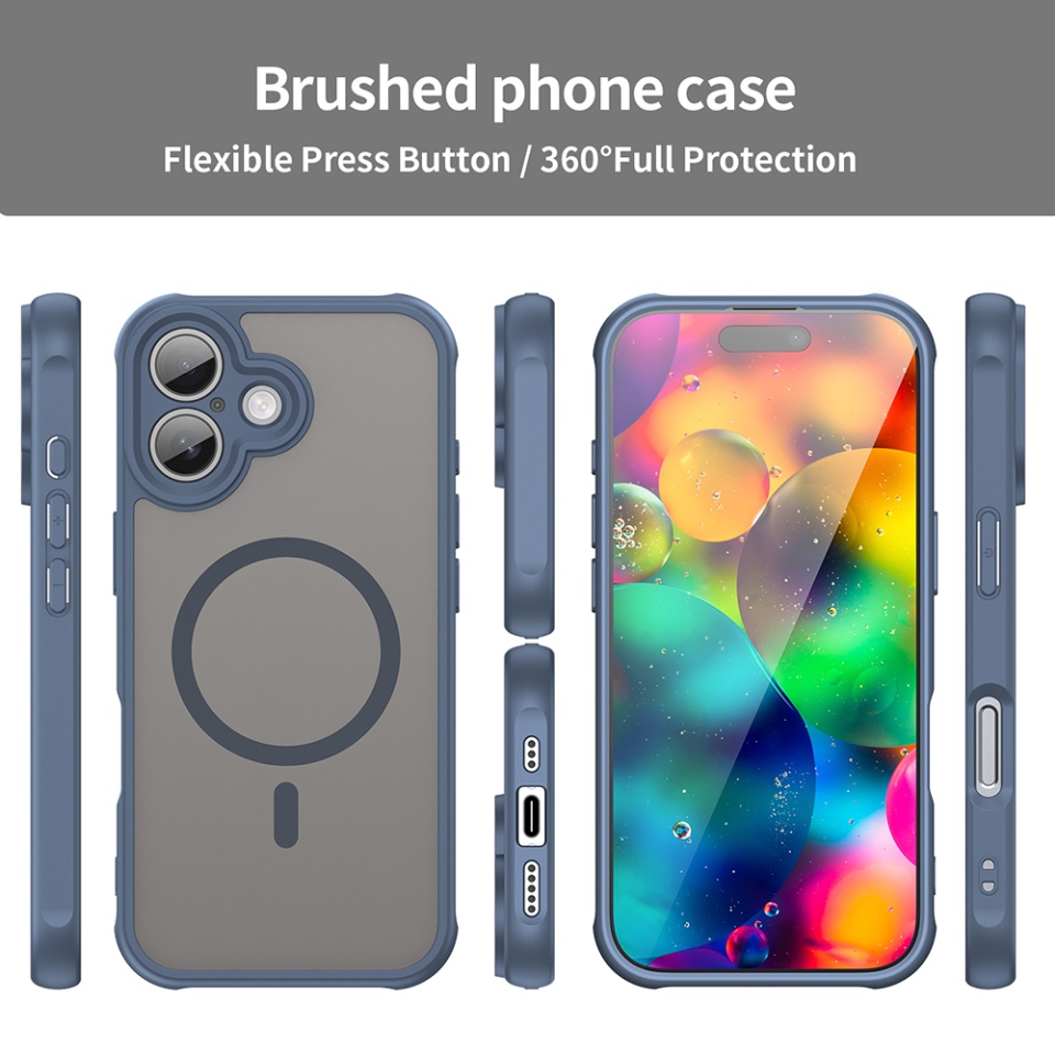 Husa pentru iPhone 17, SKYDDAR INNOVATION, HaloFrost MagSafe II, Antisoc, set cu sticker, Bleumarin - 2 | YEO