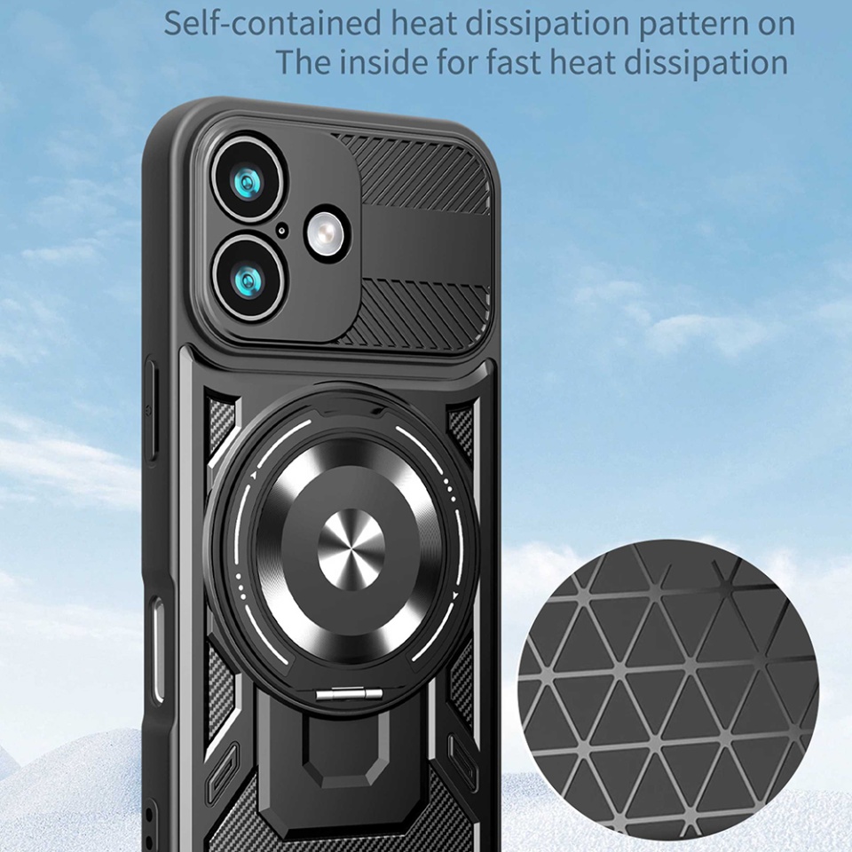 Husa pentru iPhone 17, SKYDDAR INNOVATION, RuggedCam, Inel magnetic antisoc, set cu sticker, Mov - 3 | YEO