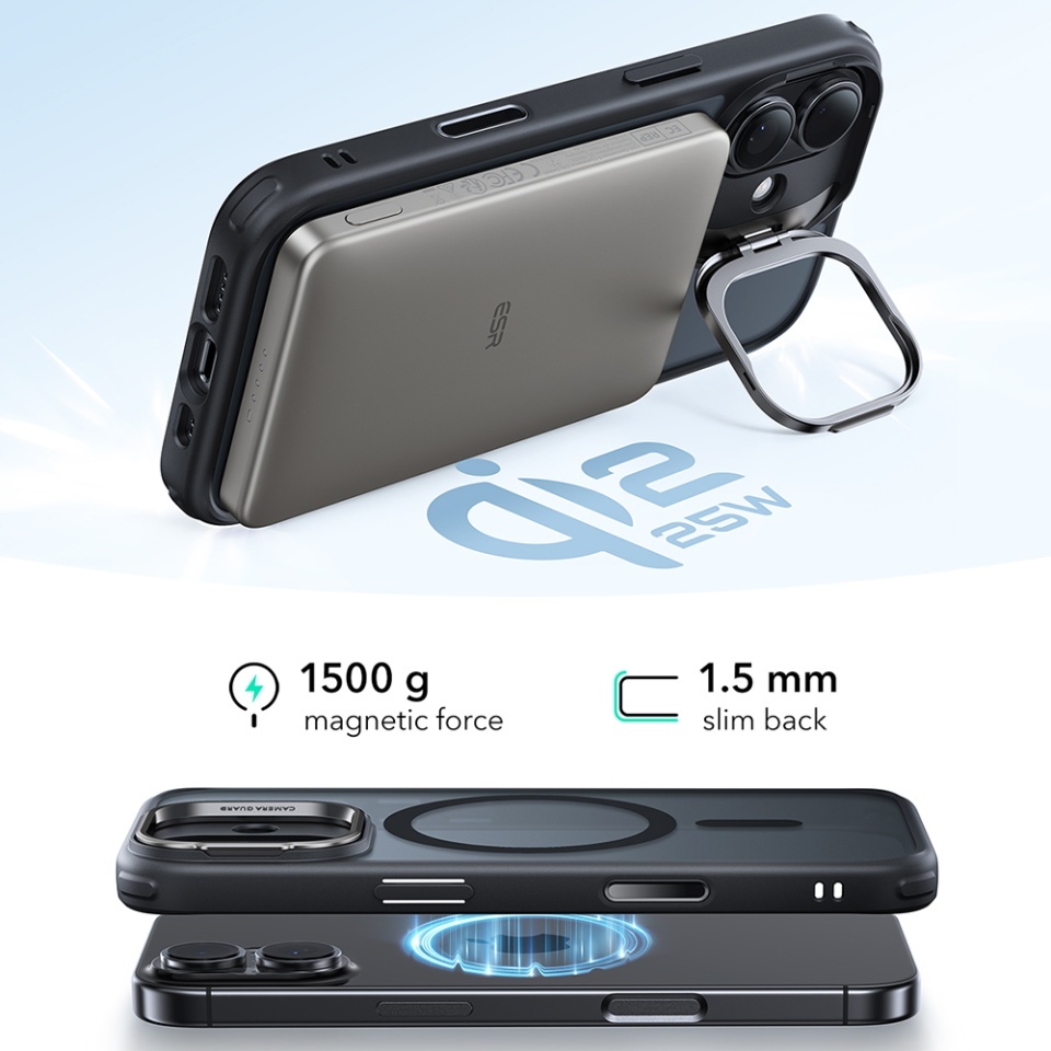 Husa pentru iPhone 17, slim, ESR Classic Hybrid HaloLock Kickstand, Negru frost - 1 | YEO