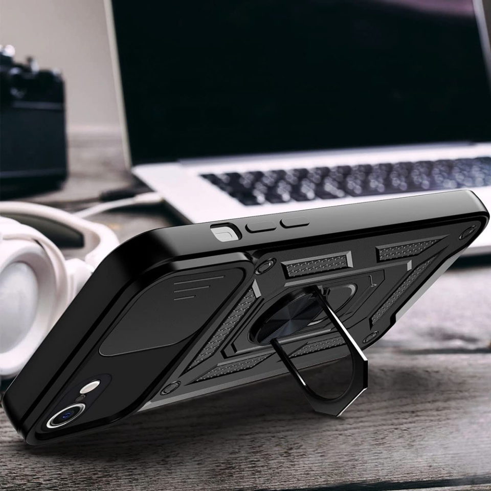 Husa pentru iPhone 6/ 6S, SKYDDAR INNOVATION, CamShield, Inel magnetic, set cu sticker, Negru - 3 | YEO