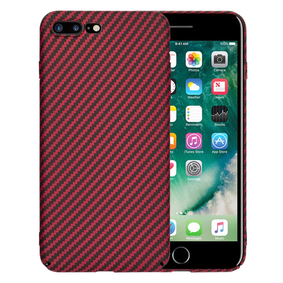 Husa pentru iPhone 8 Plus / 7 Plus, Finisaj Premium cu Textura de Carbon, Design Elegant, SKDR CarbonFlex - Rosu