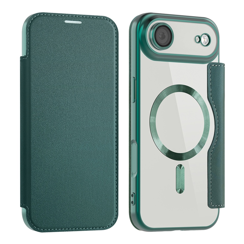 Husa pentru iPhone Air tip carte, SKYDDAR INOVATION, SmartMag Book, Magsafe, RFiD, Suport Carduri, set cu sticker, Verde - 1 | YEO
