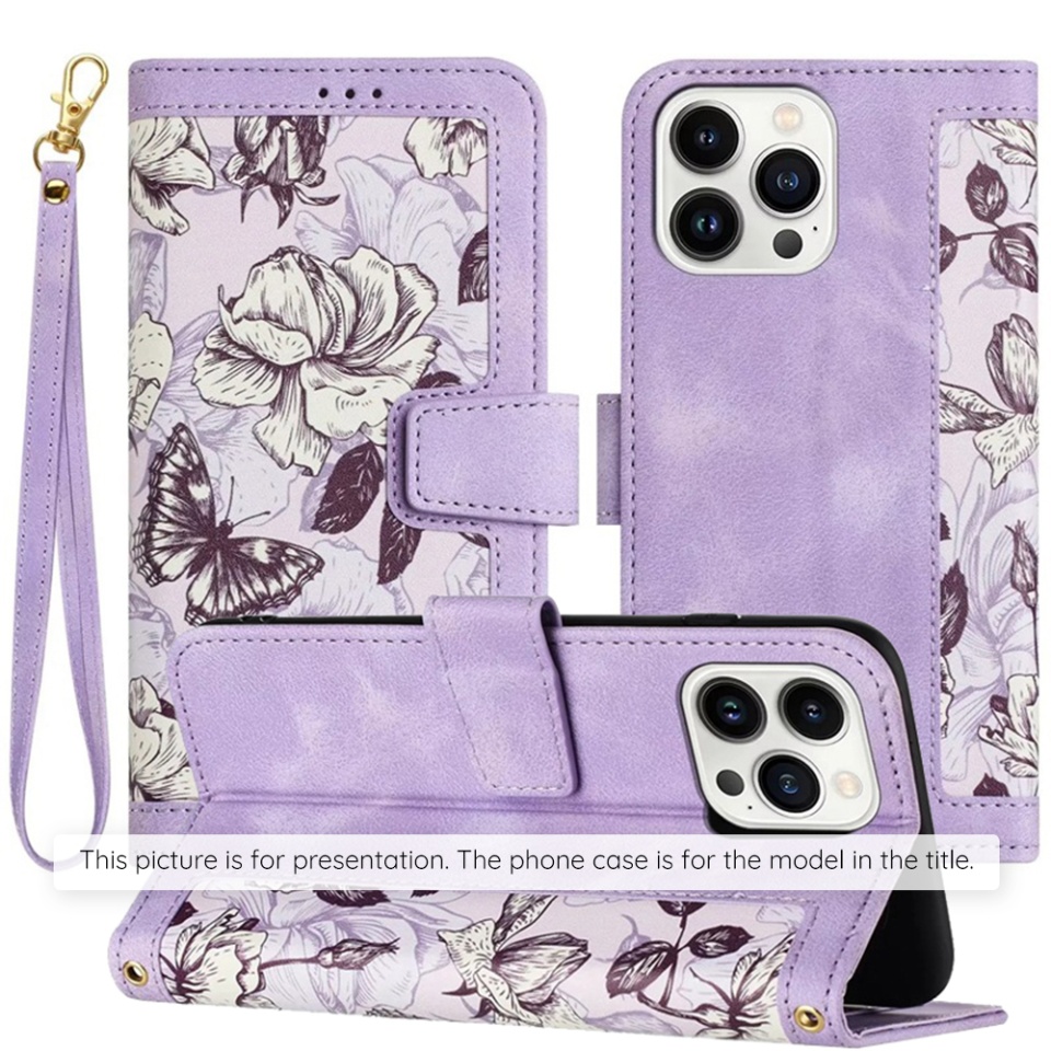 Husa pentru iPhone XR din Piele Ecologică cu Design Floral, Protecție 360°, Stand Integrat, Buzunare pentru Carduri, SKDR Floral Wallet - Mov - 1 | YEO
