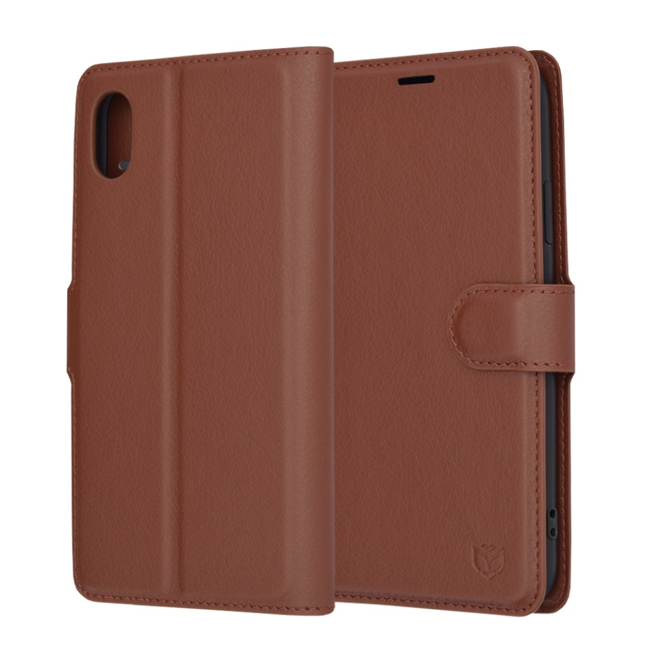 Husa pentru iPhone XR tip Carte, cu Portofel Interior, Finisaje Premium, SKYDDAR Leather Wallet - Maro