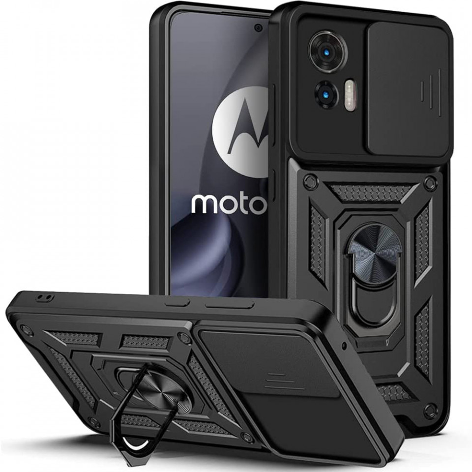 Husa pentru Motorola Edge 30 Neo cu inel magnetic si protectie camera Skyddar CamShield - Negru