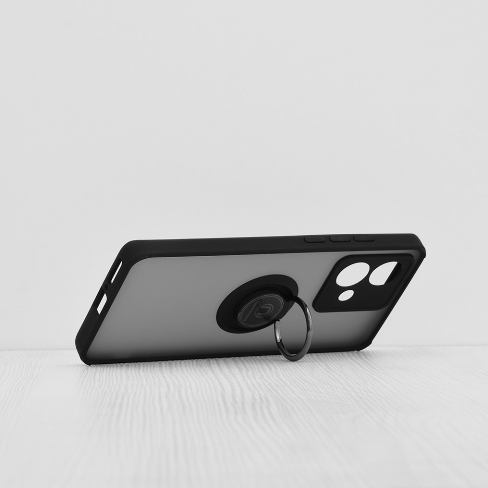 Husa pentru Motorola Edge 40 Neo, SKYDDAR INNOVATION, Glinth cu Inel Rotativ 360° Magnetic, Negru, set cu sticker - 1 | YEO