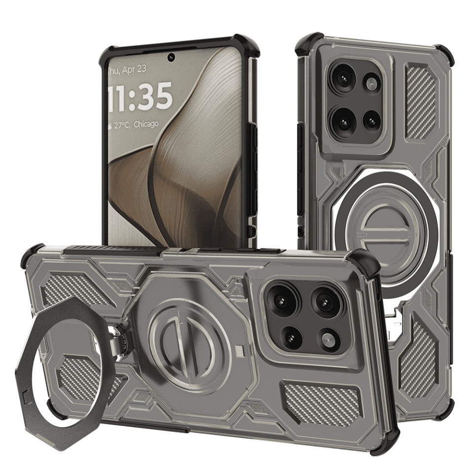 Husa pentru Motorola Edge 50, Antisoc, SKYDDAR INOVATION, Carbon Shield PRO, Magsafe, set cu sticker, Fumuriu