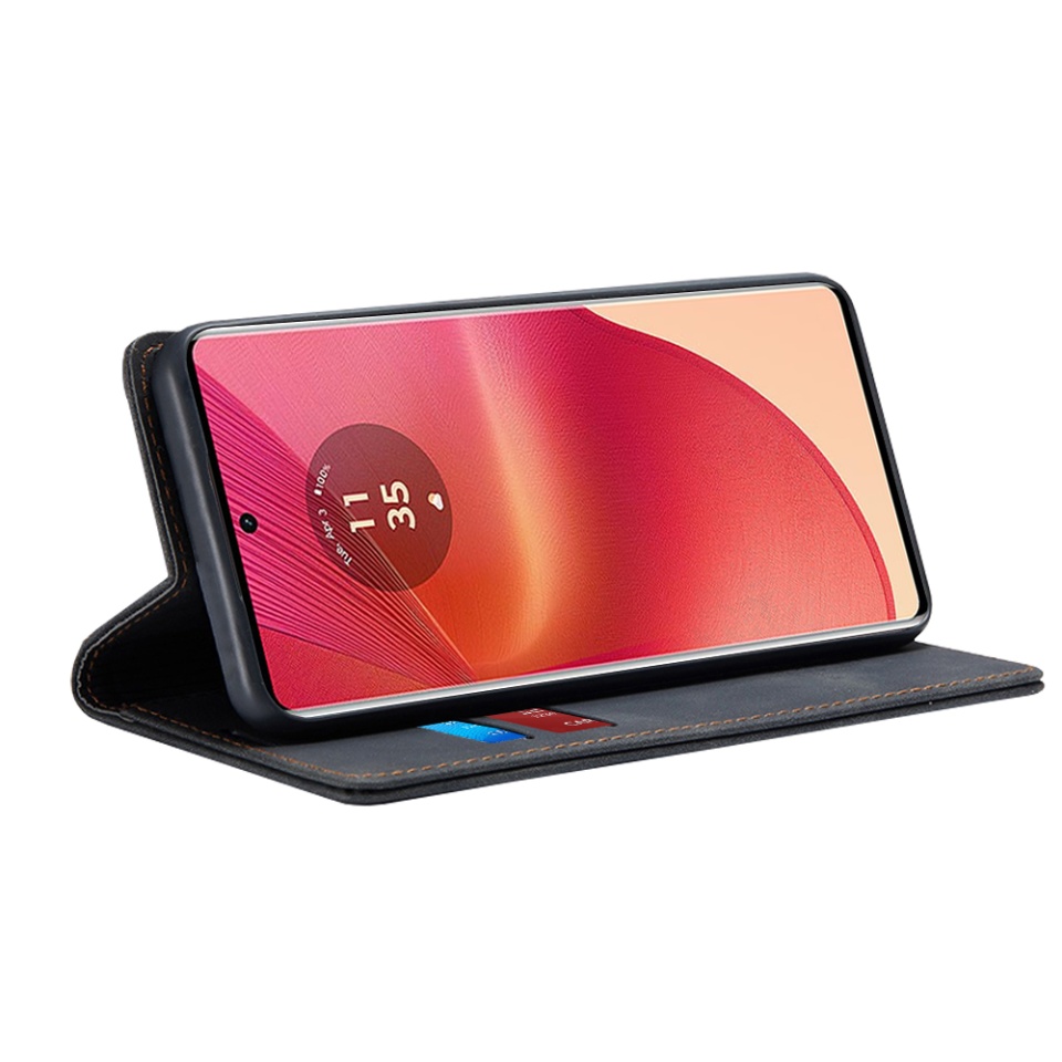 Husa pentru Motorola Edge 50 Fusion, SKYDDAR INNOVATION, Soft Wallet, tip Carte din piele Eco Premium, cu Portofel Interior, Negru, set cu sticker - 1 | YEO