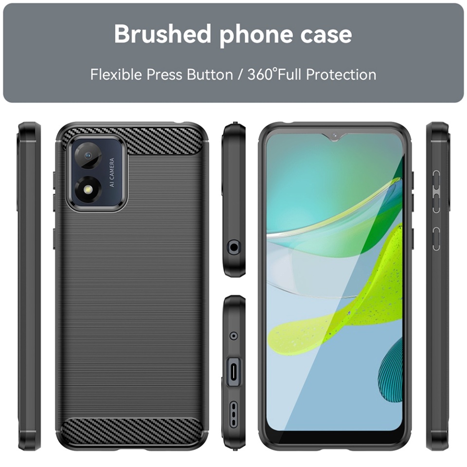 Husa pentru Motorola Moto E13, SKYDDAR INNOVATION, Carbon Silicone, din Silicon Slim, cu textura Fibra Carbon, set cu sticker, Negru - 2 | YEO