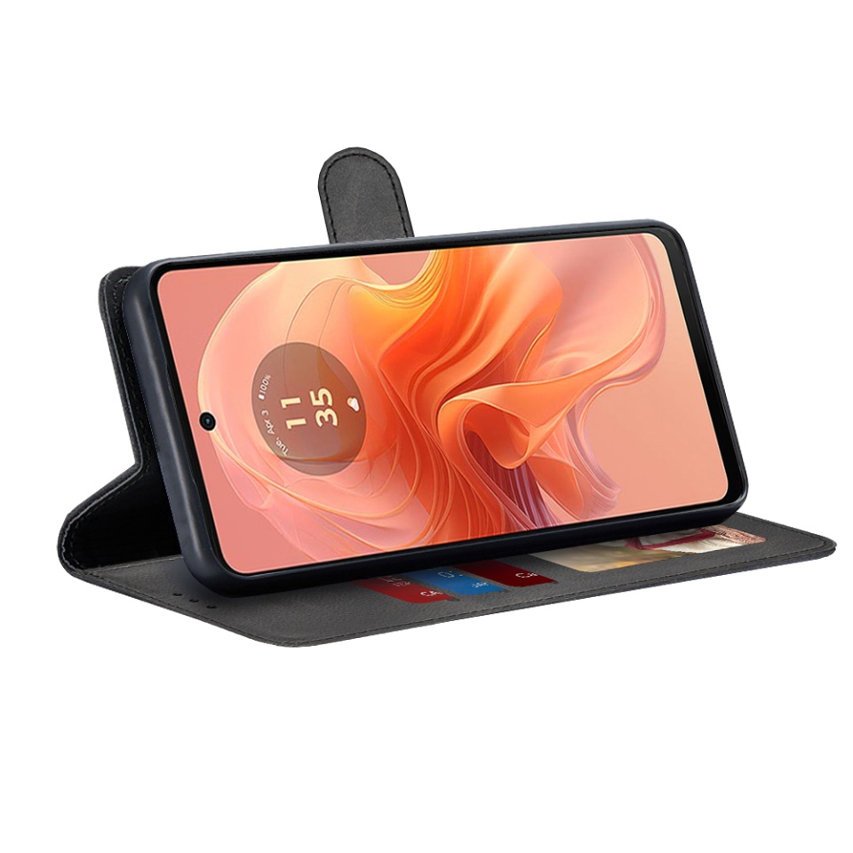 Husa pentru Motorola Moto G04 / Moto G24 / Moto G04s / Moto E14, SKYDDAR INNOVATION, Diary Book, tip carte, cu Portofel Interior, Antisoc, Negru, set cu sticker - 1 | YEO