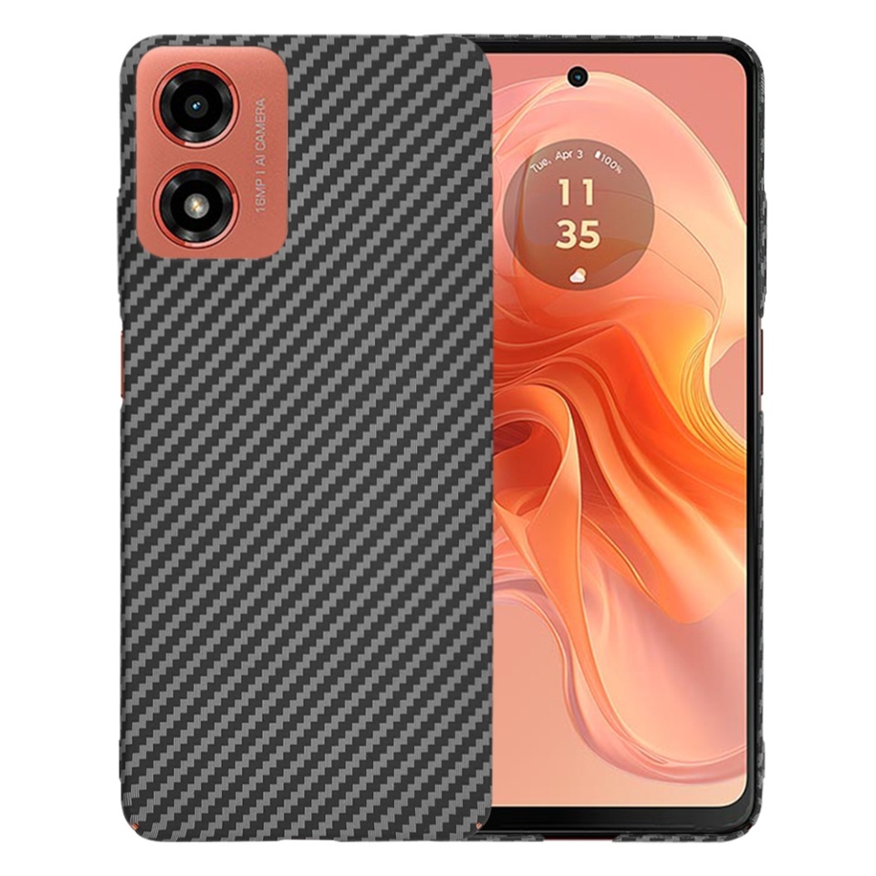 Husa pentru Motorola Moto G04 / Moto G24 / Moto G04s / Moto E14, SKYDDAR INNOVATION, textura carbon, Carbonite FiberShell, set cu sticker, Negru,