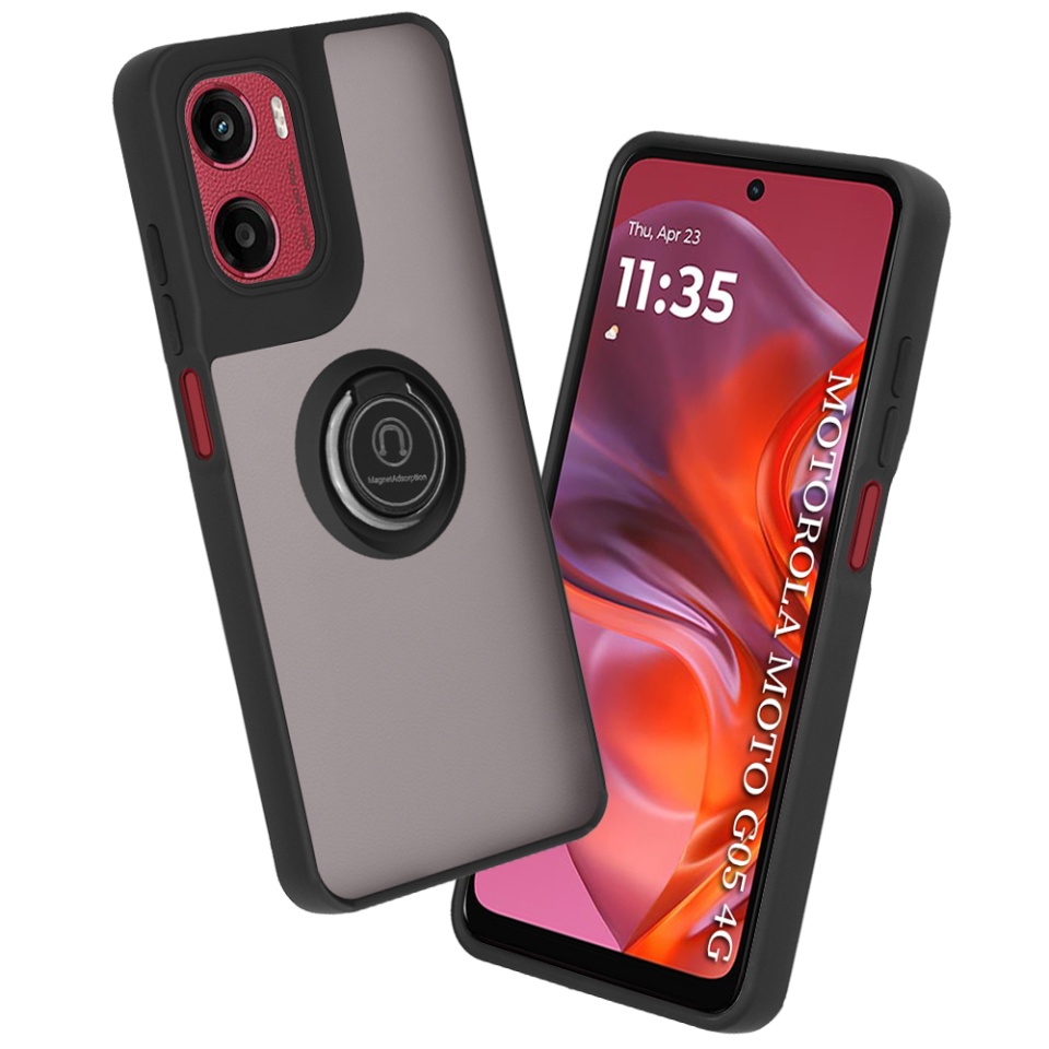 Husa pentru Motorola Moto G05 / Moto E15, SKYDDAR INNOVATION, Glinth cu Inel Rotativ 360° Magnetic, set cu sticker, Negru