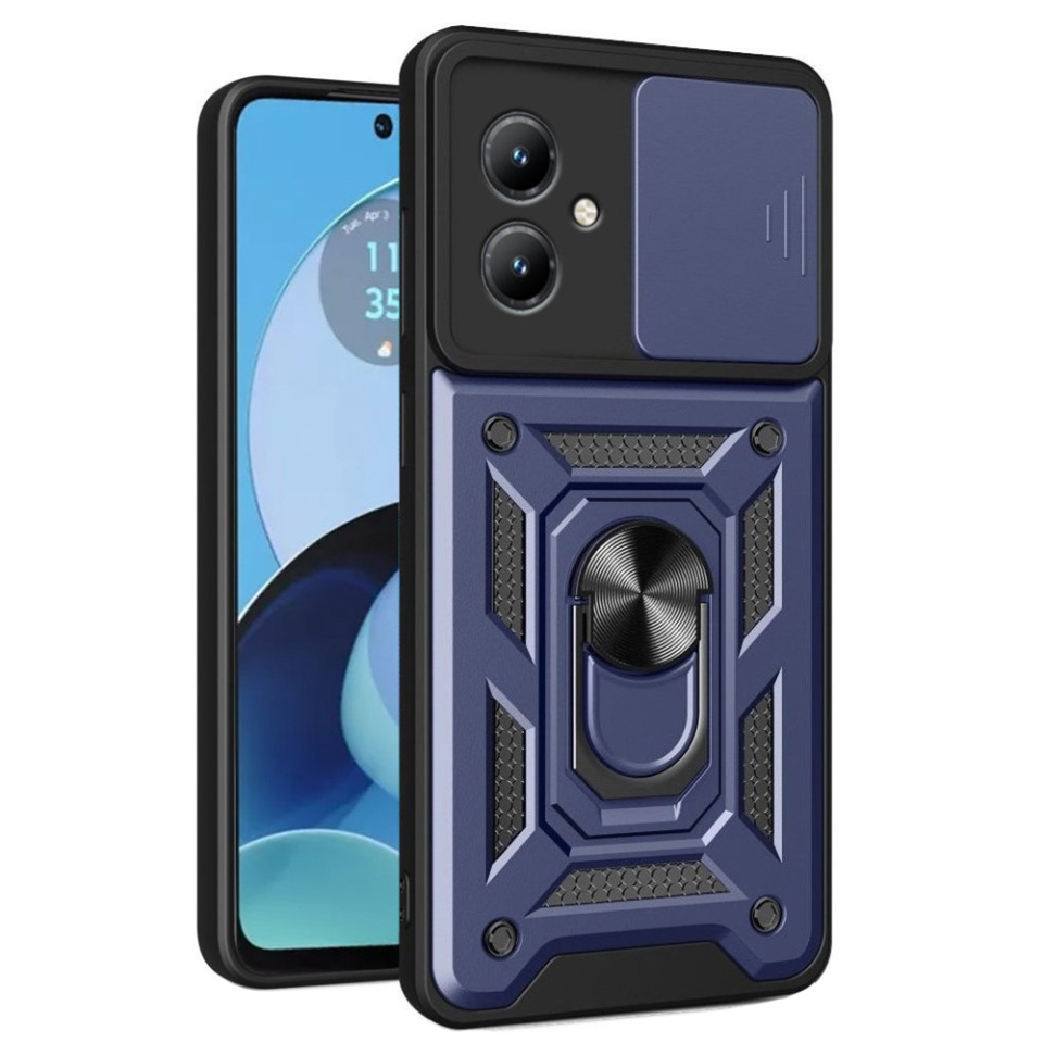 Husa pentru Motorola Moto G14, SKYDDAR INNOVATION, CamShield, Inel magnetic, set cu sticker, Albastru