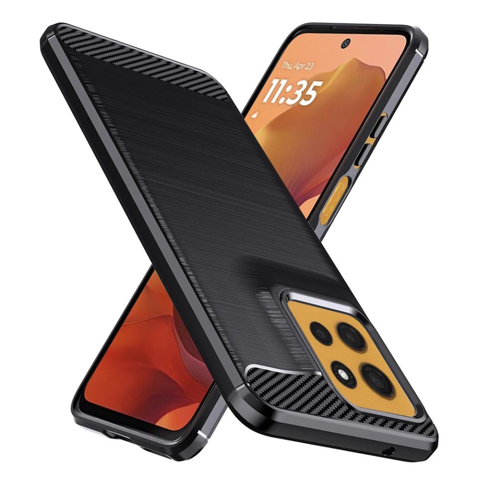 Husa pentru Motorola Moto G15 / Moto G15 Power din Silicon Premium, Slim, cu textura Fibra Carbon - Negru