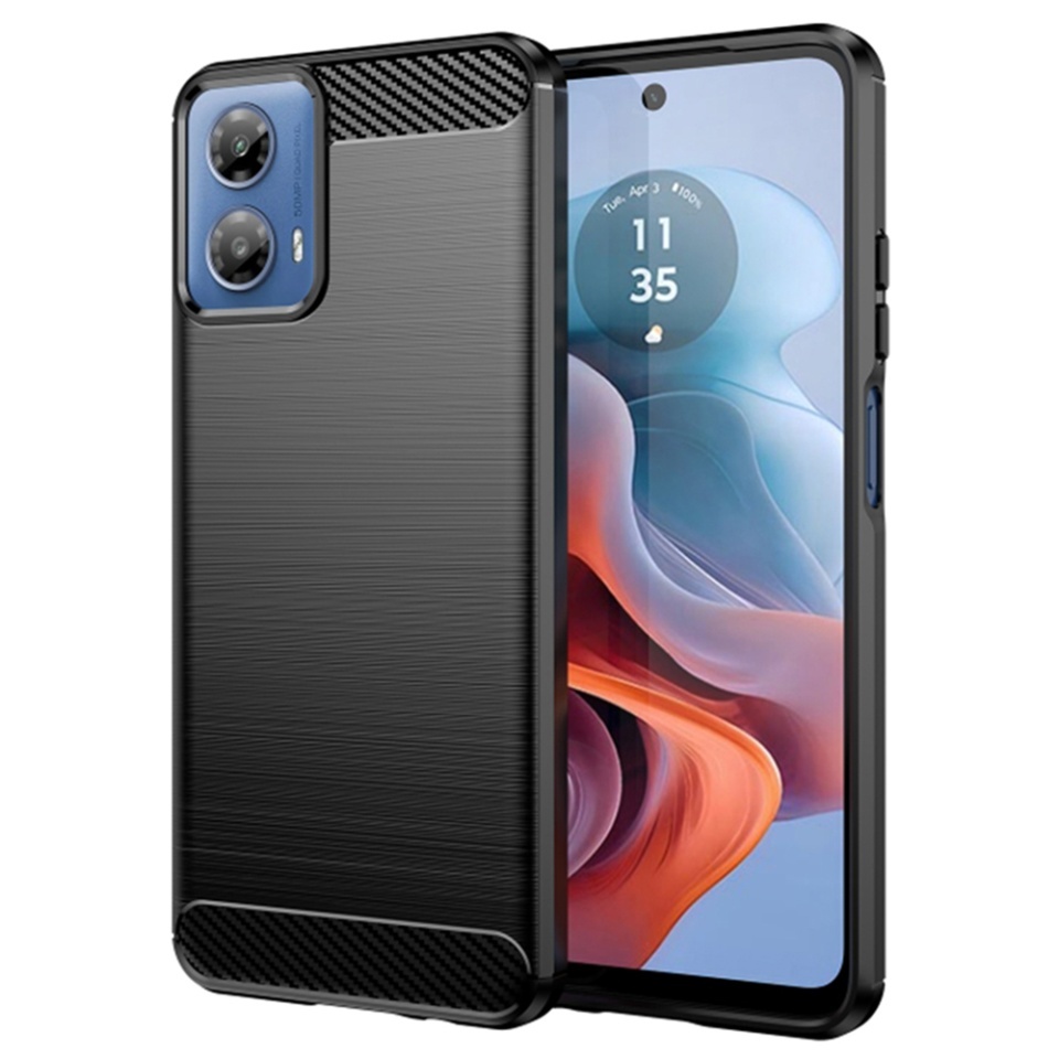 Husa pentru Motorola Moto G34 / Moto G45, SKYDDAR INNOVATION, Carbon Silicone, din Silicon Slim, cu textura Fibra Carbon, set cu sticker, Negru