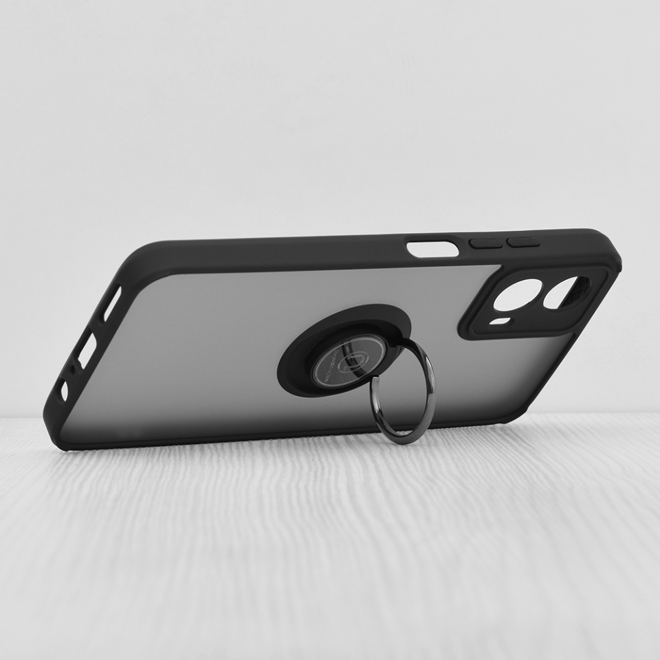 Husa pentru Motorola Moto G34 / Moto G45, SKYDDAR INNOVATION, Glinth cu Inel Rotativ 360° Magnetic, Negru, set cu sticker - 1 | YEO