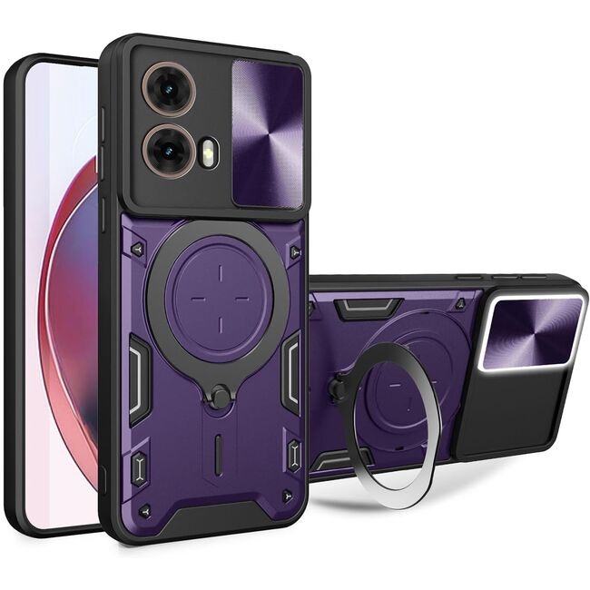 Husa pentru Motorola Moto G35, cu inel magnetic si suport ajustabil, protectie completa camera, SKDR SafeCover - Mov